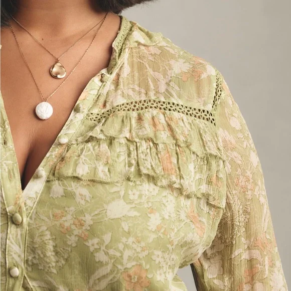 By Anthropologie Long Sleeve Sheer Hanky-Hem Midi Dress - Picture 8 of 13